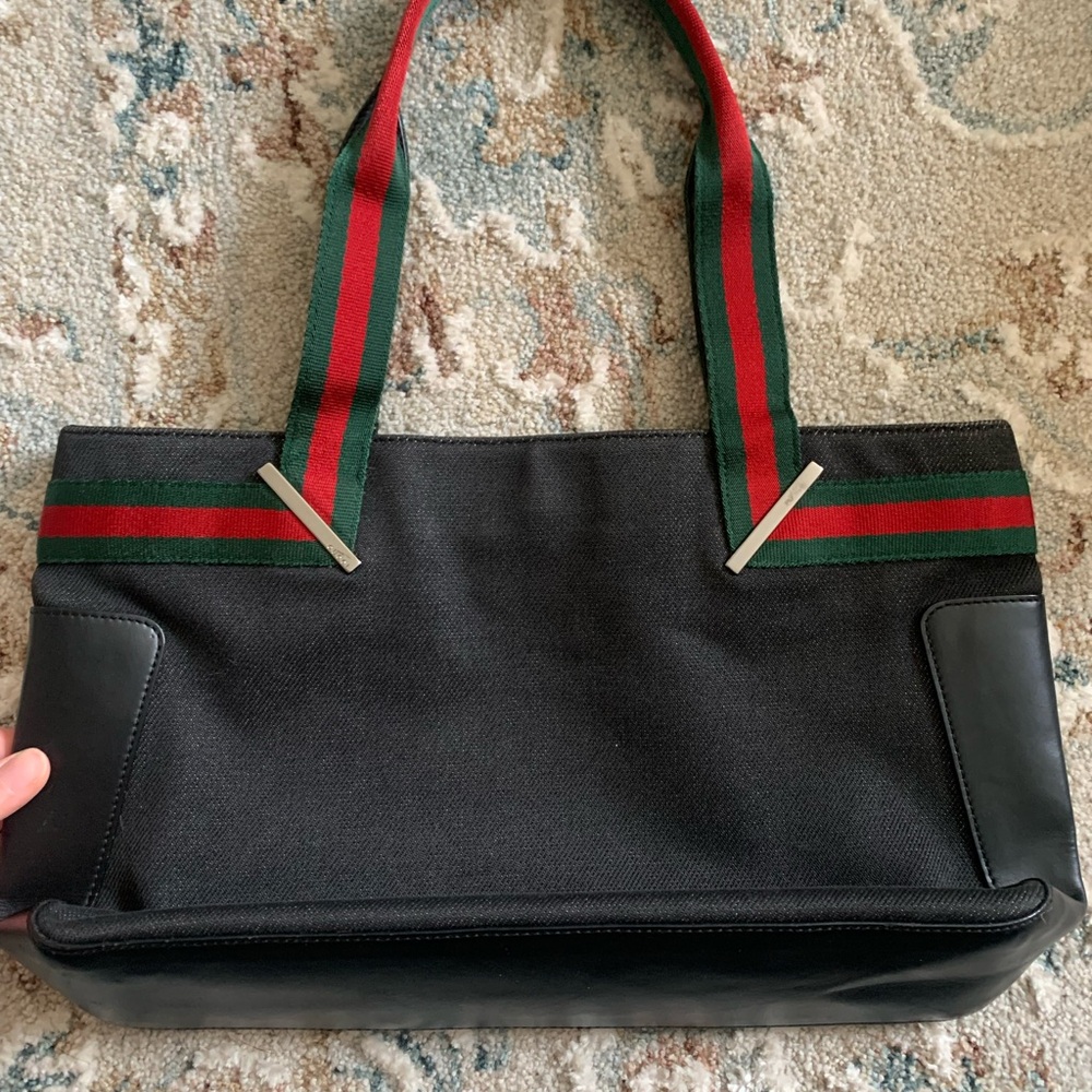 Gucci Black Tote with Red and Green Straps